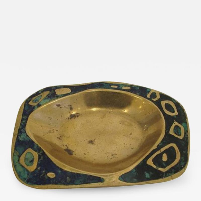 Pepe Mendoza Cast Brass and Azure Stone Dish by Pepe Mendoza