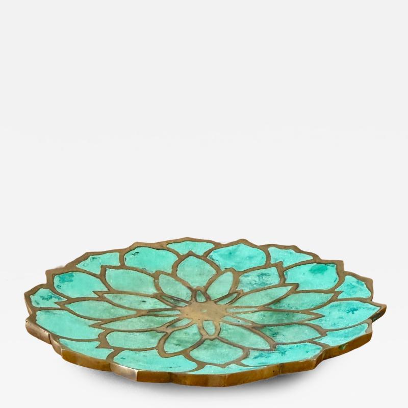 Pepe Mendoza Pepe Mendoza Lotus Flower Malachite Brass Catchall Dish