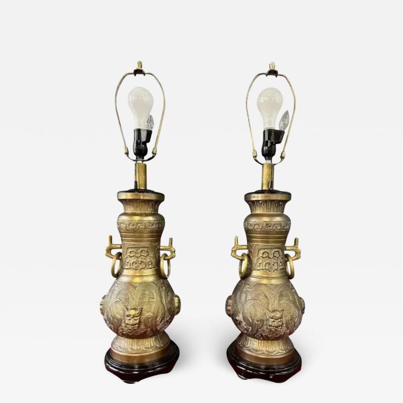 Pepe Mendoza Pepe Mendoza Style Chinoise Bronze Table Lamps with Night Lite a Pair