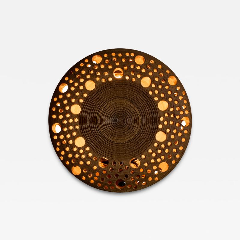 Per Bovin Early 1970s Per Bovin Hand Thrown Perforated Earthenware Plug in Wall Lamp