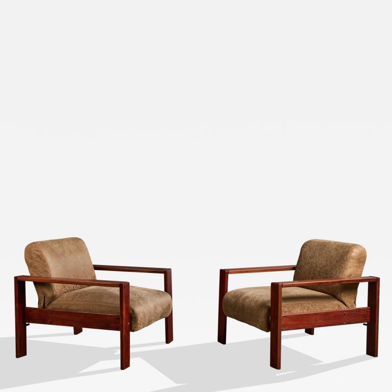 Percival Lafer Lounge Chairs with Wood and Vinyl Brazil 1970s