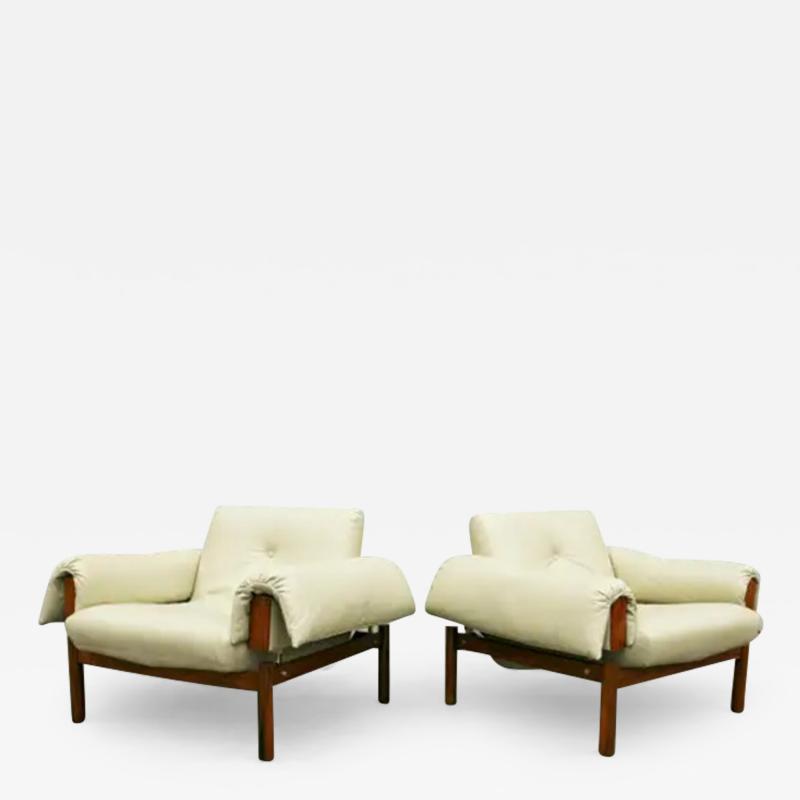 Percival Lafer Midcentury Armchairs MP 13 by Percival Lafer in Hardwood Beige Leather Brazil
