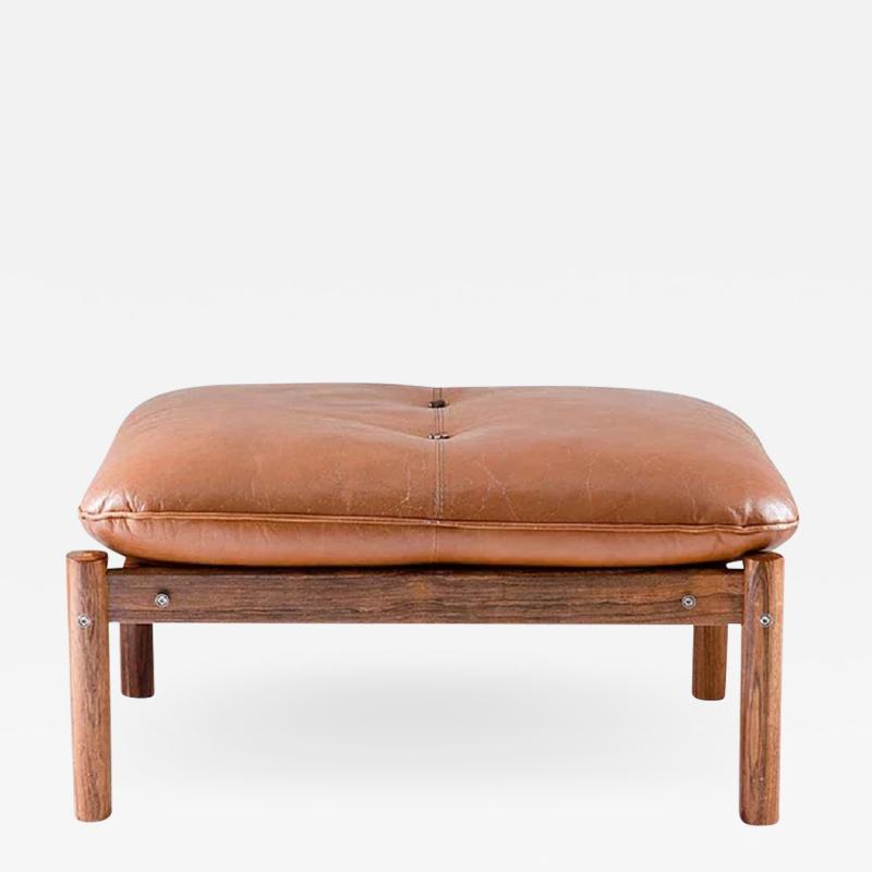 Percival Lafer Midcentury Brazilian Ottoman in Brown Leather and Rosewood by Percival Lafer