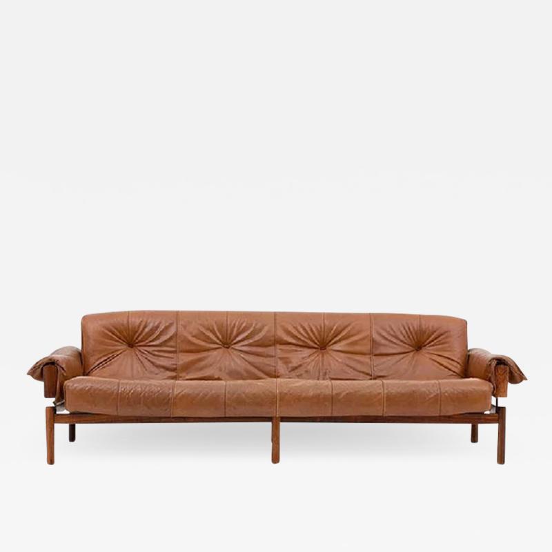 Percival Lafer Midcentury Brazilian Sofa in Brown Leather and Rosewood by Percival Lafer