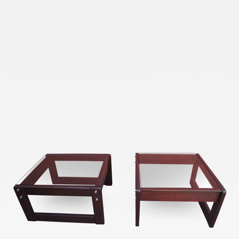 Percival Lafer Pair of Rosewood and Glass Side Tables by Percival Lafer