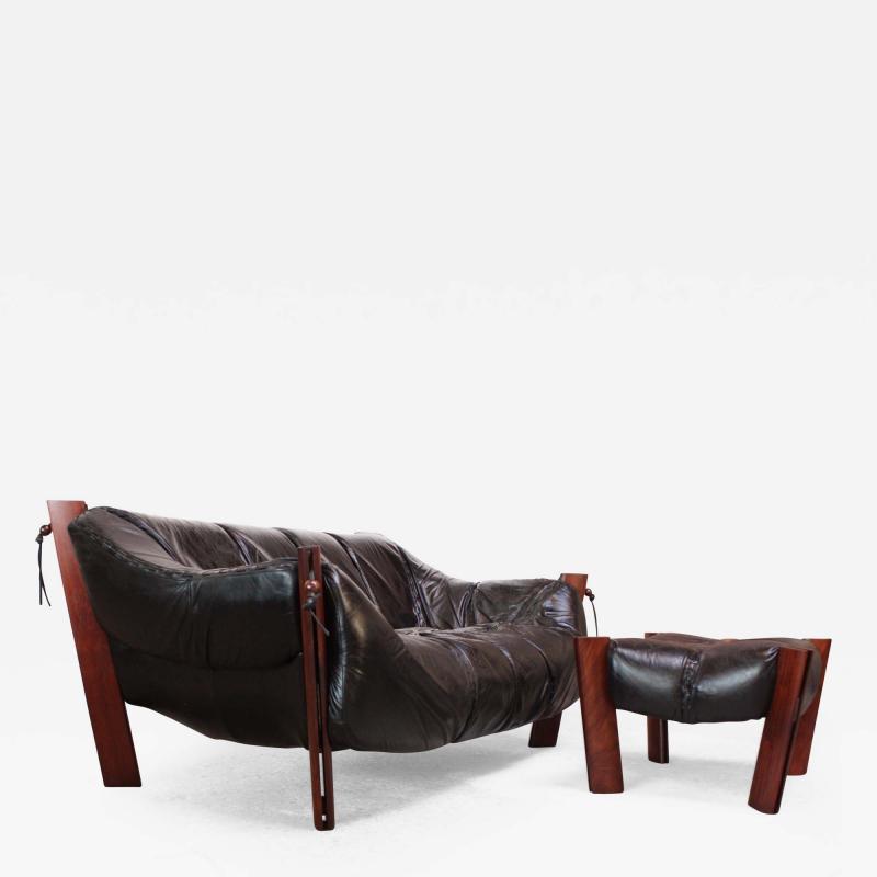 Percival Lafer Percival Lafer MP 211 Jacaranda and Leather Two Seat Sofa with Ottoman