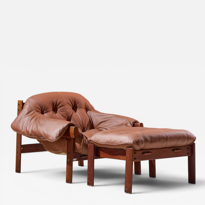 Percival Lafer Percival Lafer MP41 Mid Century Brazilian Leather Lounge Chair and Ottoman