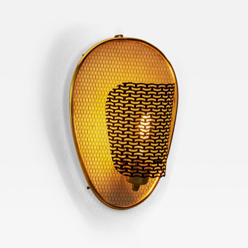 Perforated Brass Wall Lamp with Lacquered Metal Europe Mid 20th Century