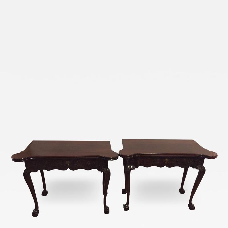 Period 1820s Irish Card Tea Tables Solid Mahogany with Later Carvings