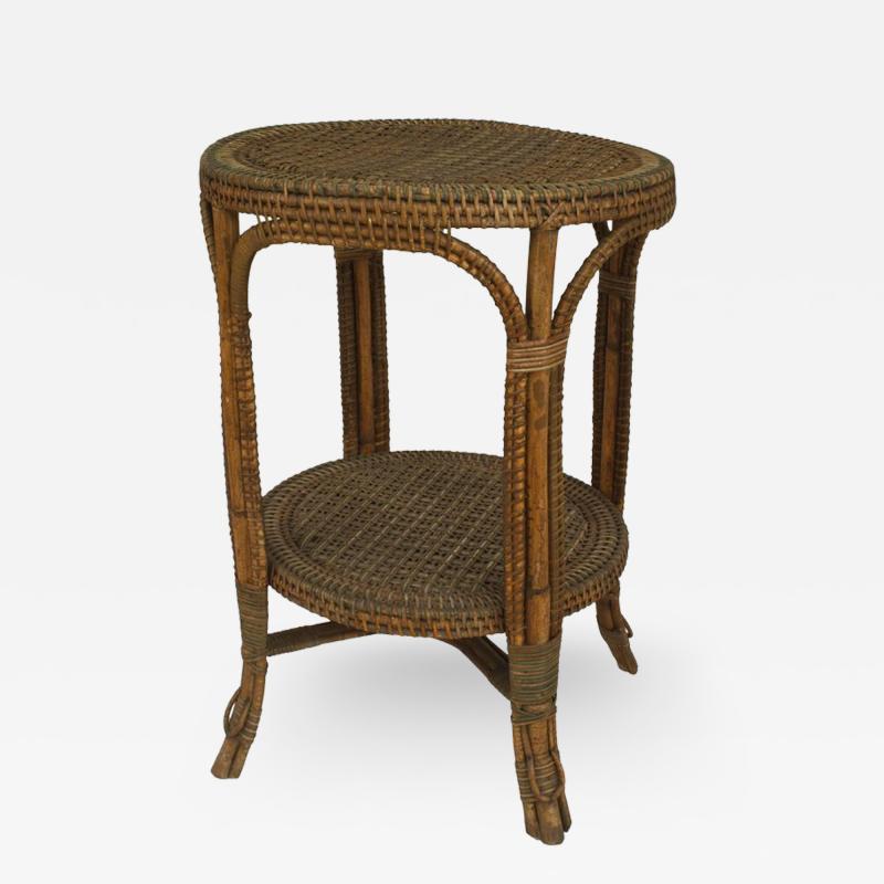 Perret et Vibert French Victorian Natural Wicker Round Center Table by Perret et Vibert