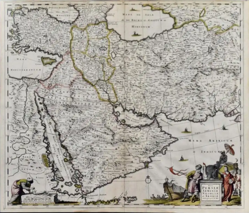 Persia Armenia Adjacent Regions A 17th Century Hand colored Map by De Wit