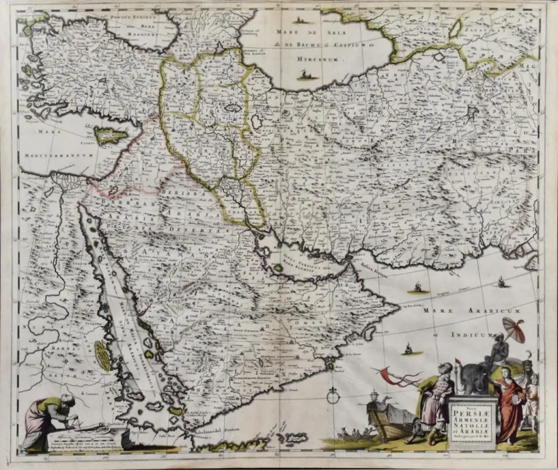 Persia Armenia Adjacent Regions A Hand colored 17th Century Map by De Wit