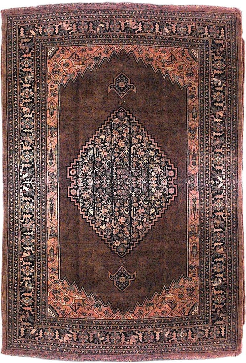Persian Bijar Maroon and Blue Wool Rug