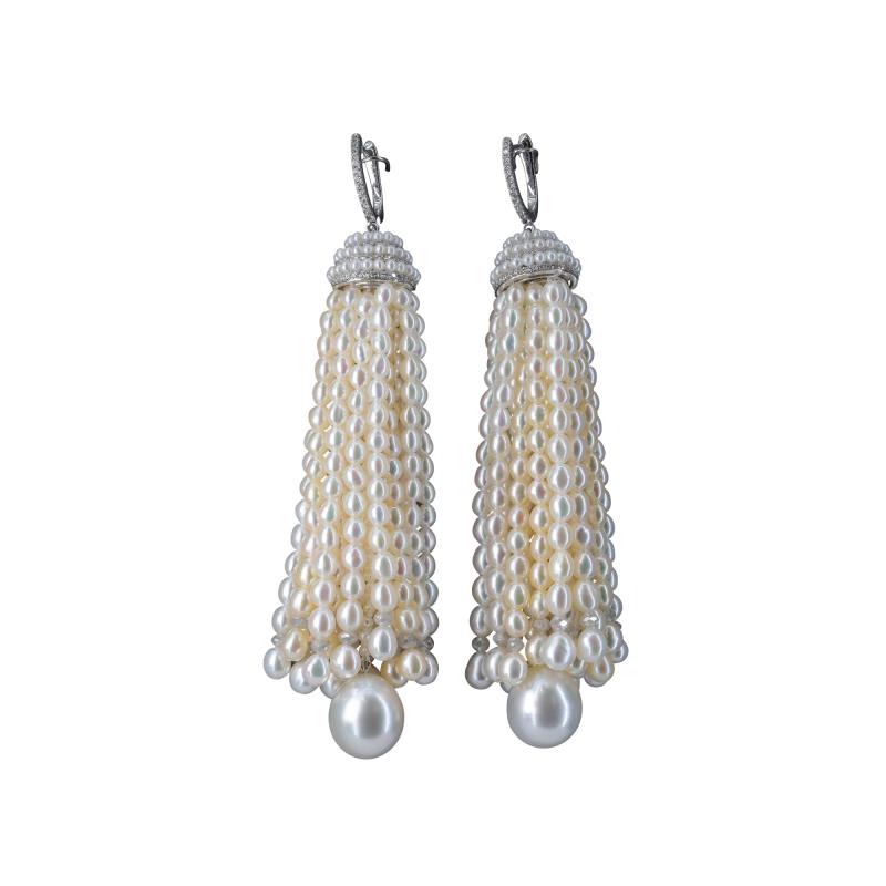 Persian Gulf Pearl and Diamond Earrings