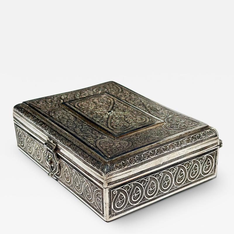 Persian Silver Filigree Box with Arabesque Motifs Circa 1900