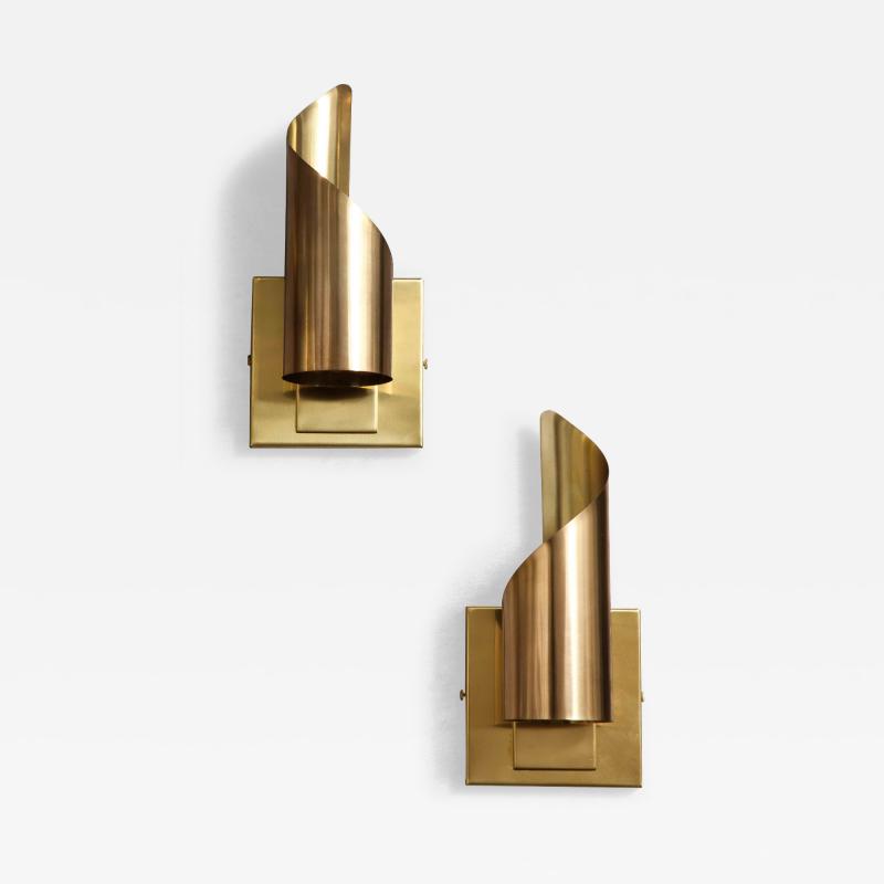 Peter Celsing Pair of 1960s Brass Ribbon Sconces by Peter Celsing 