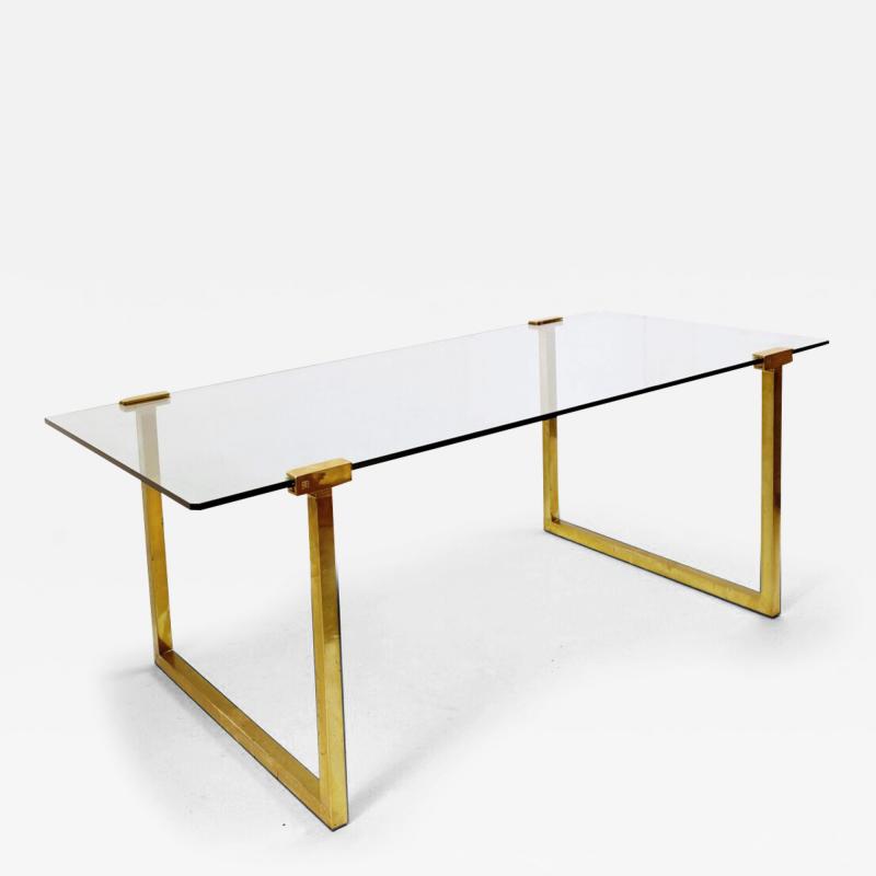 Peter Ghyczy Mid Century Modern Brass Glass Dining Table by Peter Ghyczy