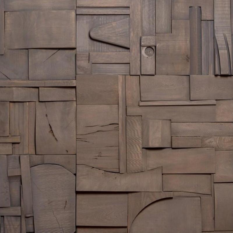 Peter Glassford Grey Brutalist Sculptural Collage Artwork Mural from Upcycled Wood