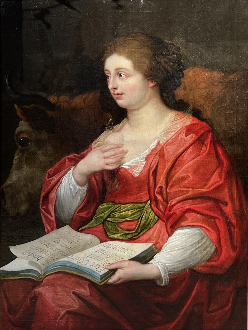 Peter Paul Rubens OLD MASTER WOMAN READING BOOK WITH COW DONKEY FOLLOWER OF RUBENS PAINTING