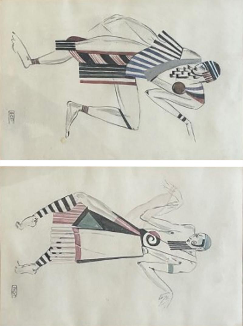 Peter Stepanovic GALADZEV Pair of costume in drawing and watercolor Peter Stepanovic GALADZEV 1900 1971 