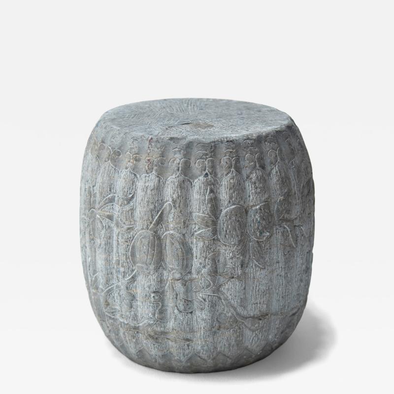 Petite Melon Stone Drum with Fruit Flora