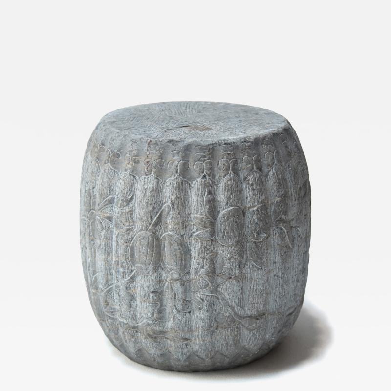Petite Melon Stone Drum with Fruit Flora