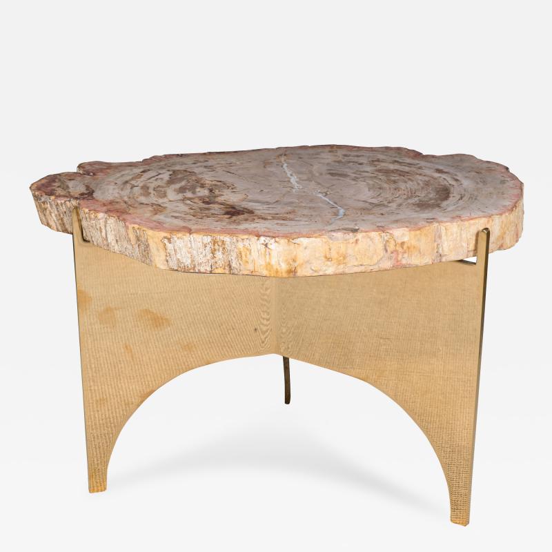 Petrified Wood and Mirror Polished Bronze Occasional Table