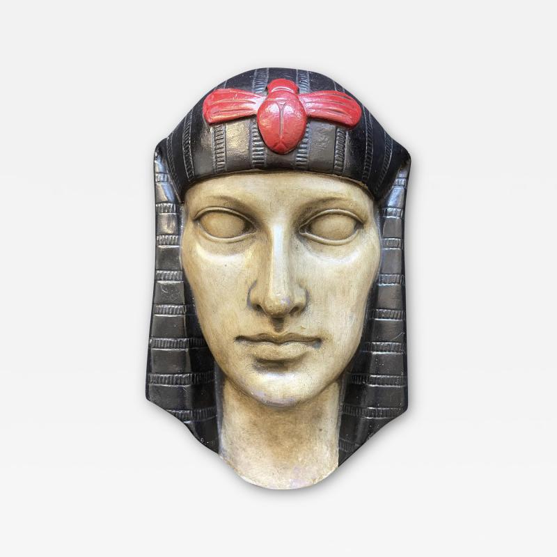 Pharaoh w Winged Scarab Art Deco Relief Sculpture