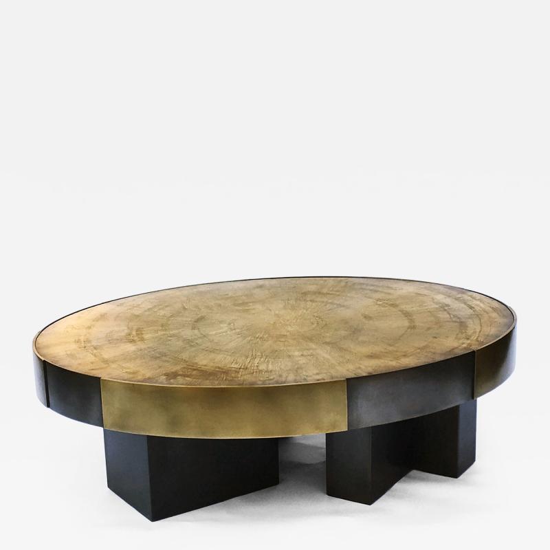 Phaux Brass Coffee Table with Patinated Etched Top