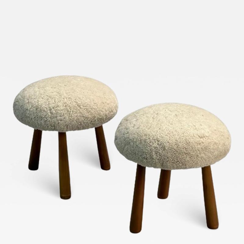 Philip Arctander Contemporary Swedish Modern Style Sheepskin Stools or Ottomans Shearling