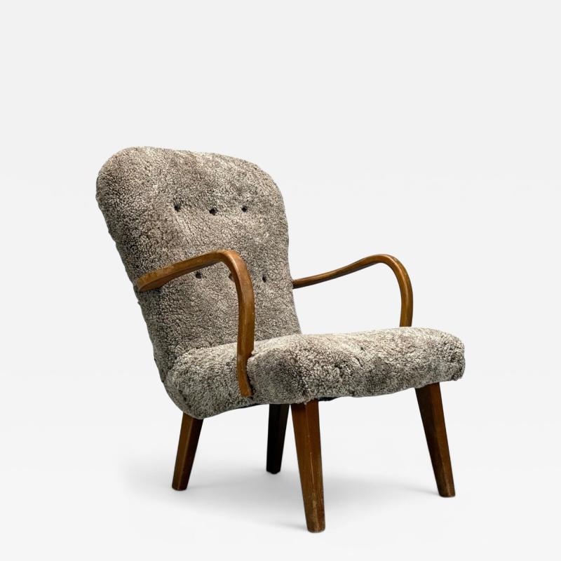 Philip Arctander Philip Arctander Style Shearling Beech Lounge Chair Denmark 1960s