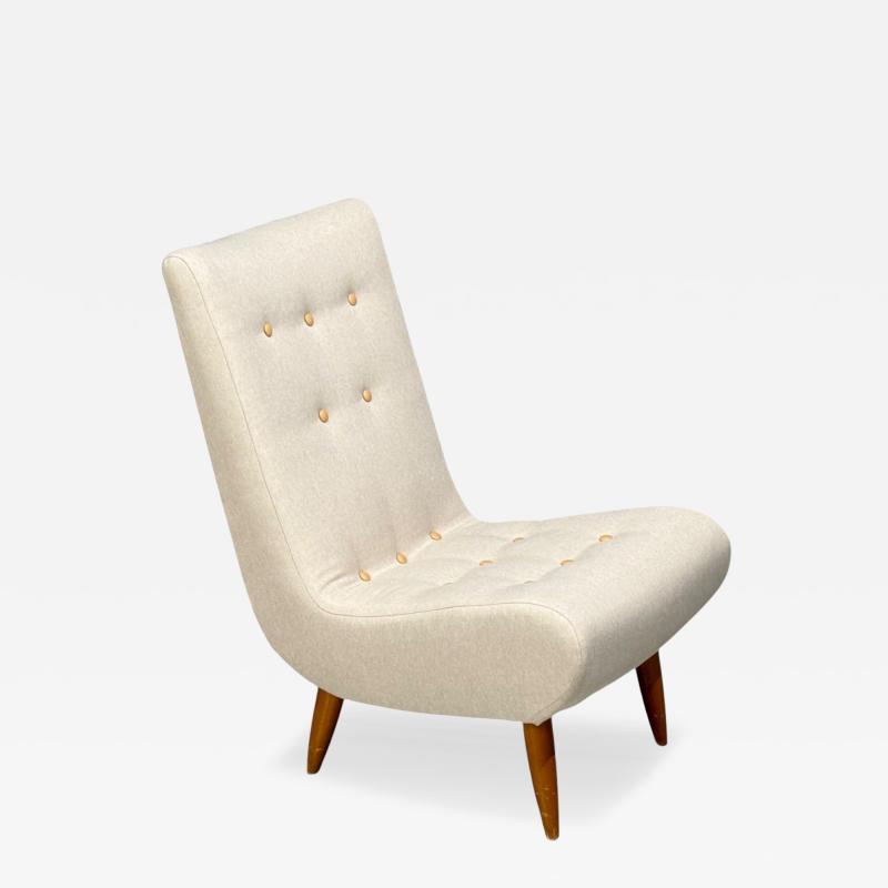 Philip Arctander Swedish Modern Scoop Lounge Chair Beige Linen Beech Sweden 1940s