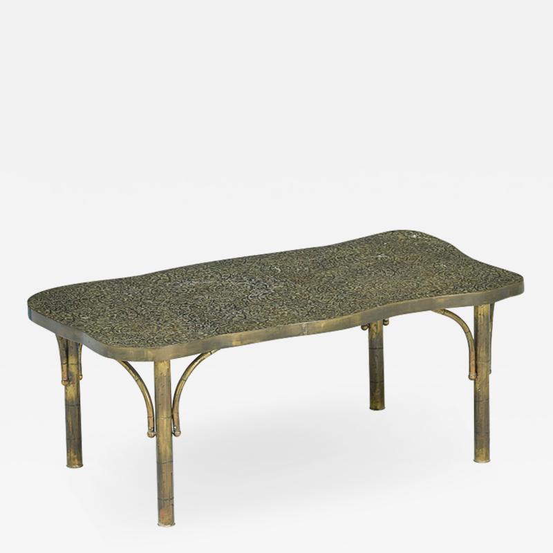 Philip and Kelvin LaVerne Acid etched bronze patinated Etruscan coffee table