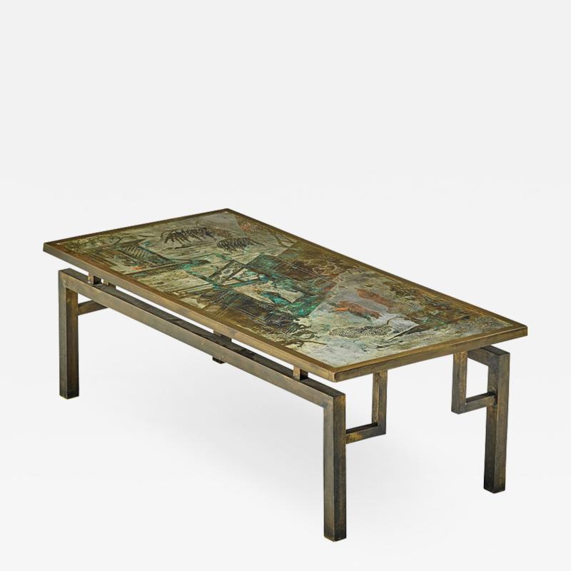 Philip and Kelvin LaVerne Beautiful Acid Etched and Patinated Bronze Chan coffee table