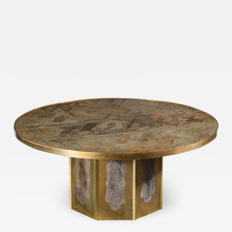 Philip and Kelvin LaVerne Mid Century Philip Kelvin LaVerne Acid Etched Bronze Pewter Chan Coffee Table