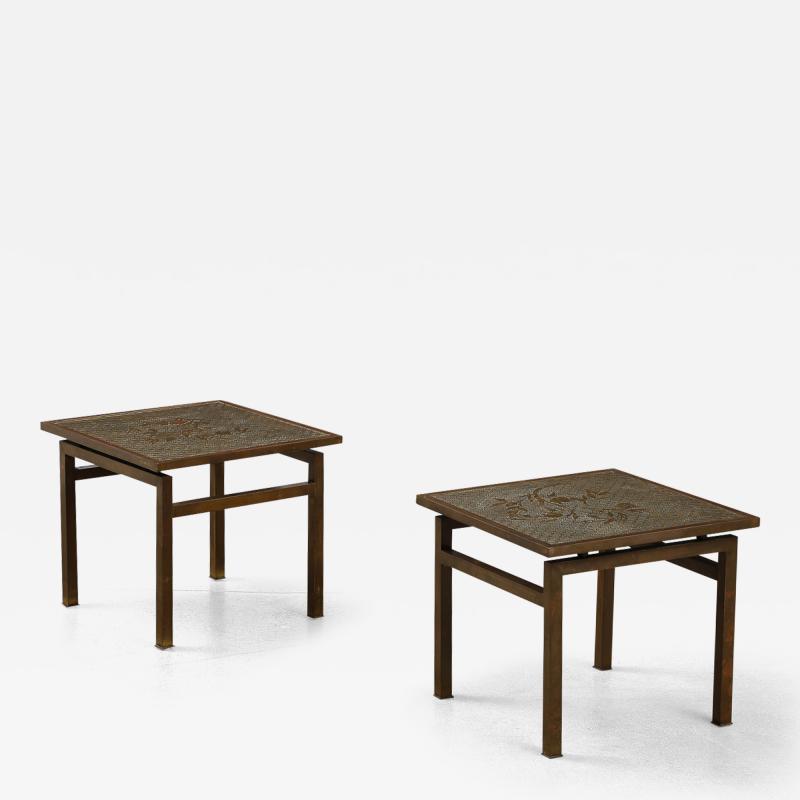 Philip and Kelvin LaVerne Pair of Kuan Su Side Tables by Philip Kelvin LaVerne