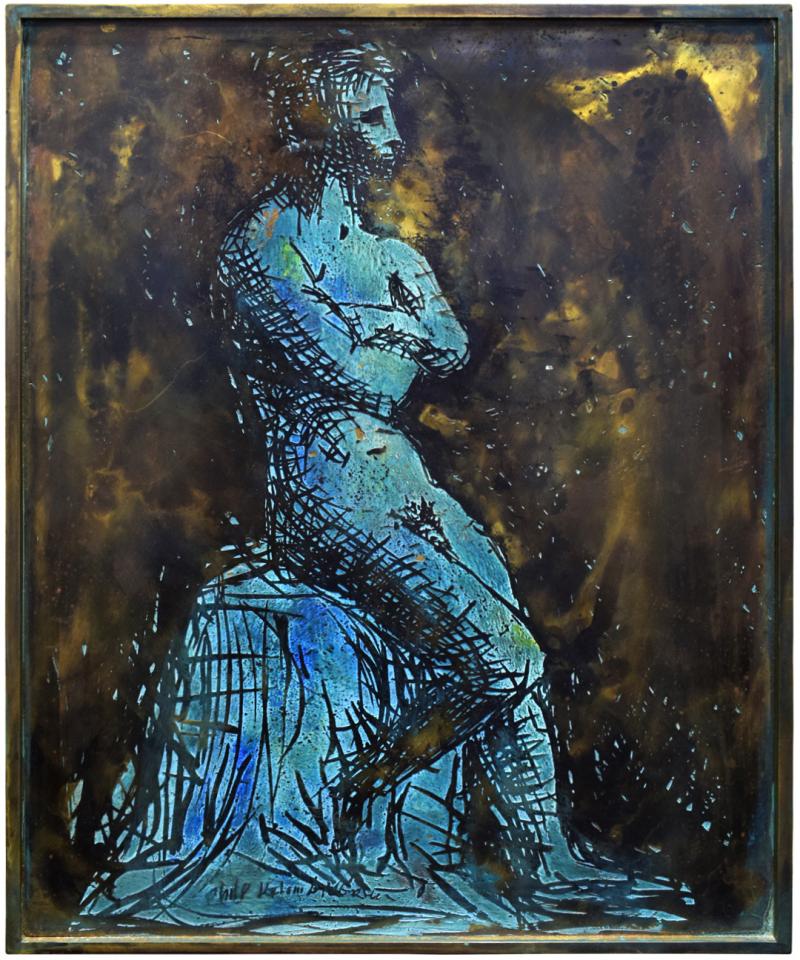 Philip and Kelvin LaVerne Philip Kelvin LaVerne Man In Contemplation Wall Sculpture 1960s Signed 