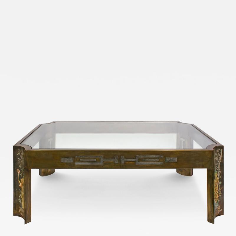 Philip and Kelvin LaVerne Philip Kelvin LaVerne Rare Coffee Table with Chinese Motif 1970s Signed 