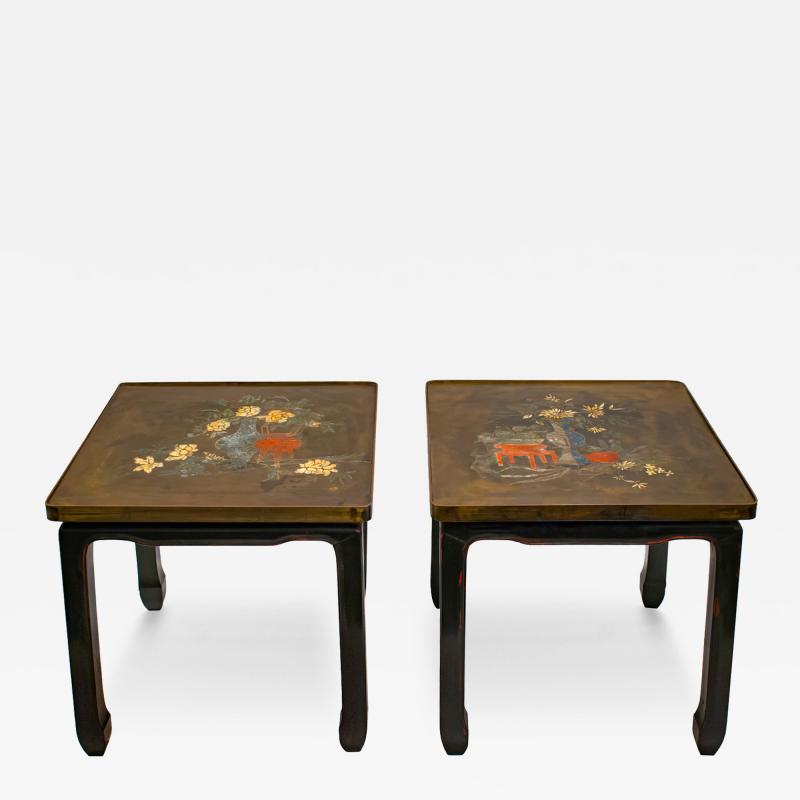 Philip and Kelvin LaVerne Philip Kelvin LaVerne Rare Pair of End Tables with Wooden Bases 1950s Signed 