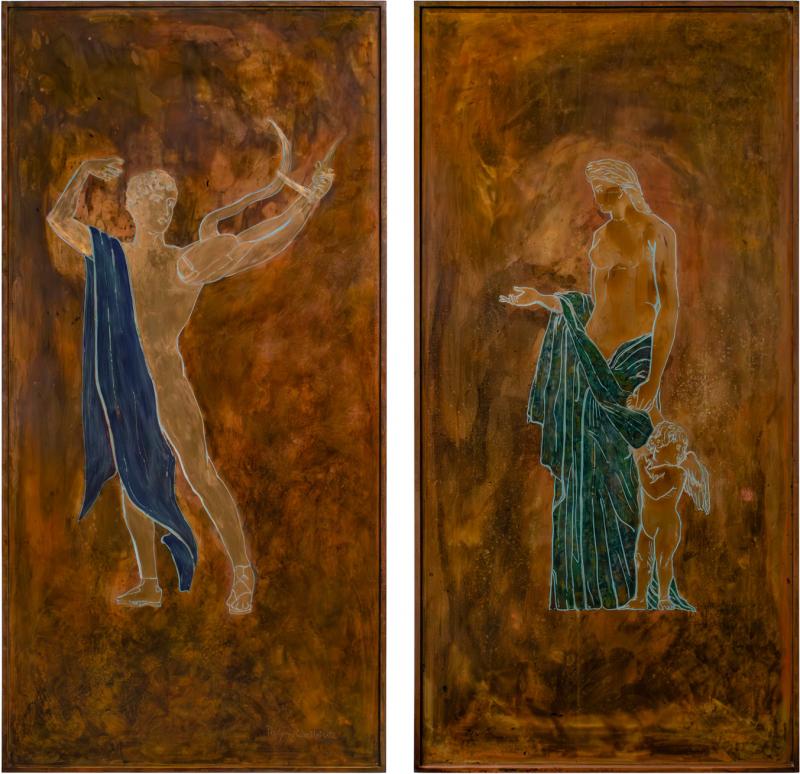 Philip and Kelvin LaVerne Philip and Kelvin LaVerne Rare Pair of Large Classical Plaques 1960s Signed 