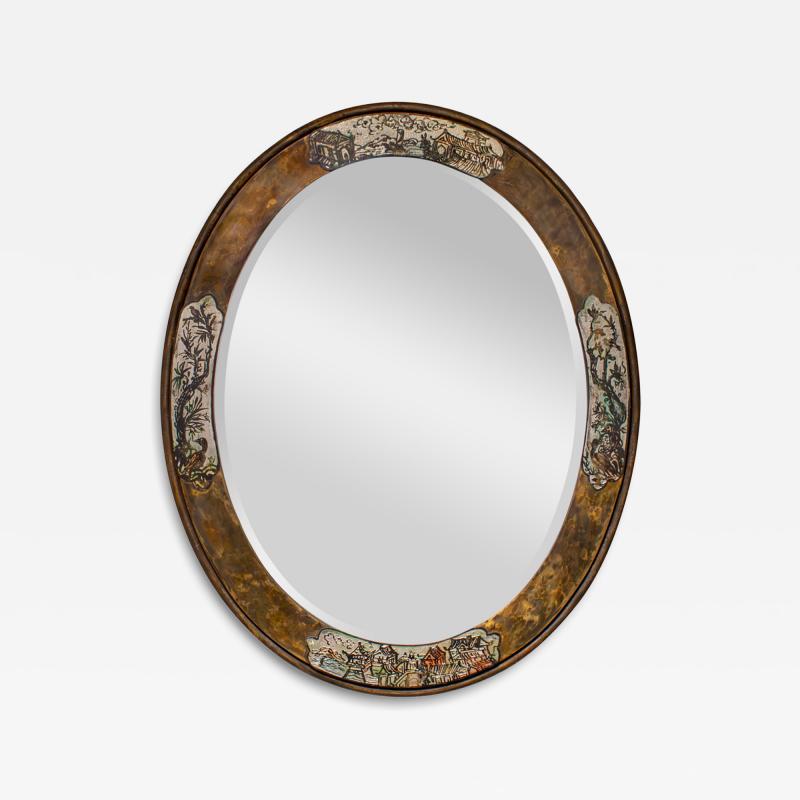 Philip and Kelvin LaVerne Philip and Kelvin LaVerne Unique Engraved Oval Mirror 1970s Signed 