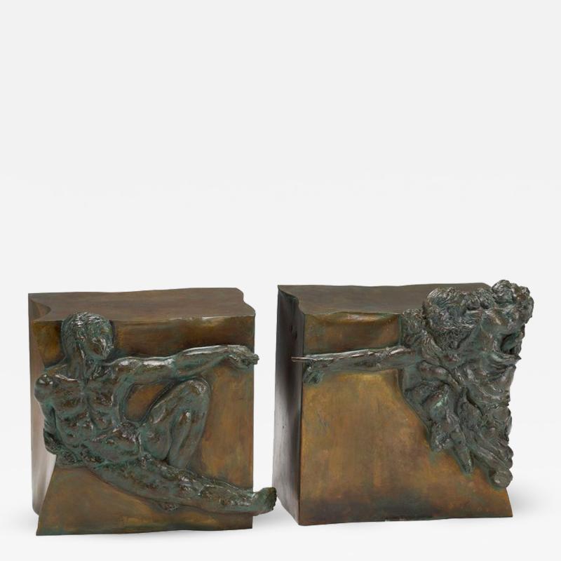 Philip and Kelvin LaVerne Rare pair of bronze side tables Creation of Man by Philipp and Kelvin Laverne