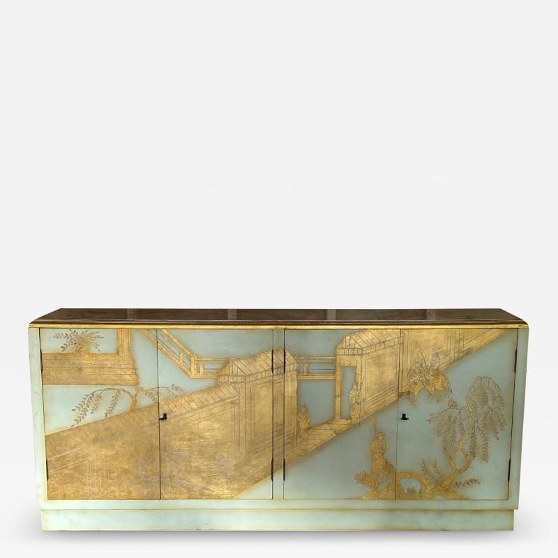 Philip and Kelvin LaVerne Sensational Cream Gold Leaf Chinoiserie Credenza Cabinet Console LaVerne Style