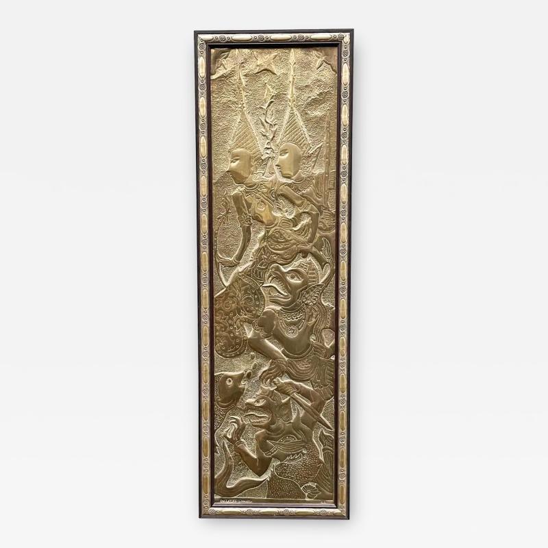 Philip and Kelvin LaVerne Signed Mid Century Asian Modern Brass Sculpture Wall Plaque After Kelvin Laverne