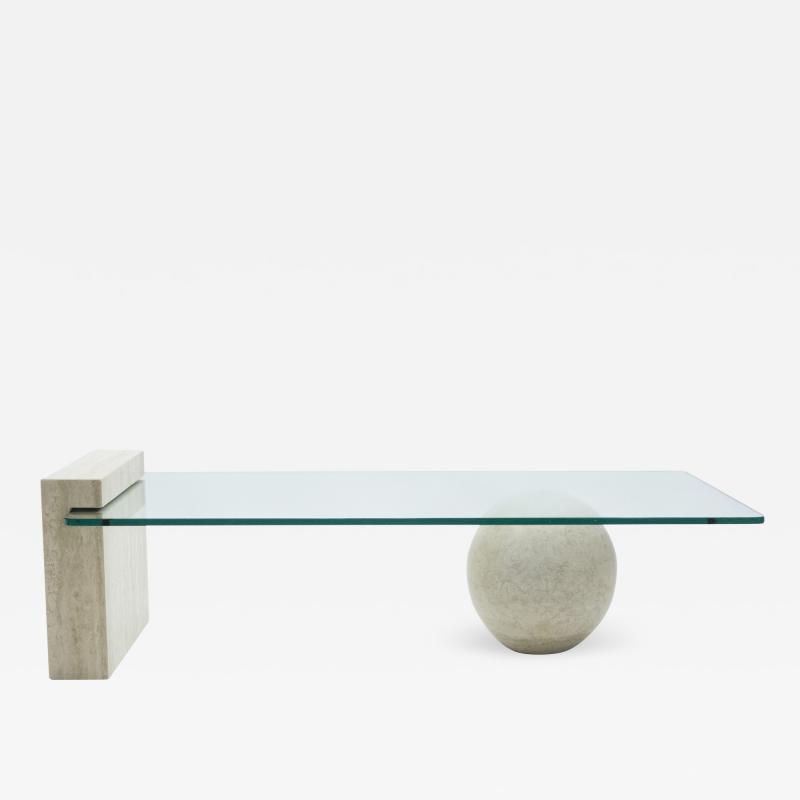 Philippe Barbier French Mid Century Philippe Barbier travertine glass coffee table 1970s