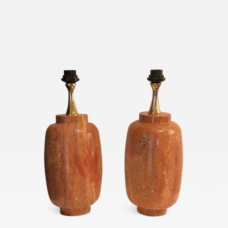 Philippe Barbier Rare pair of red travertine by Maison Barbier France 1970s