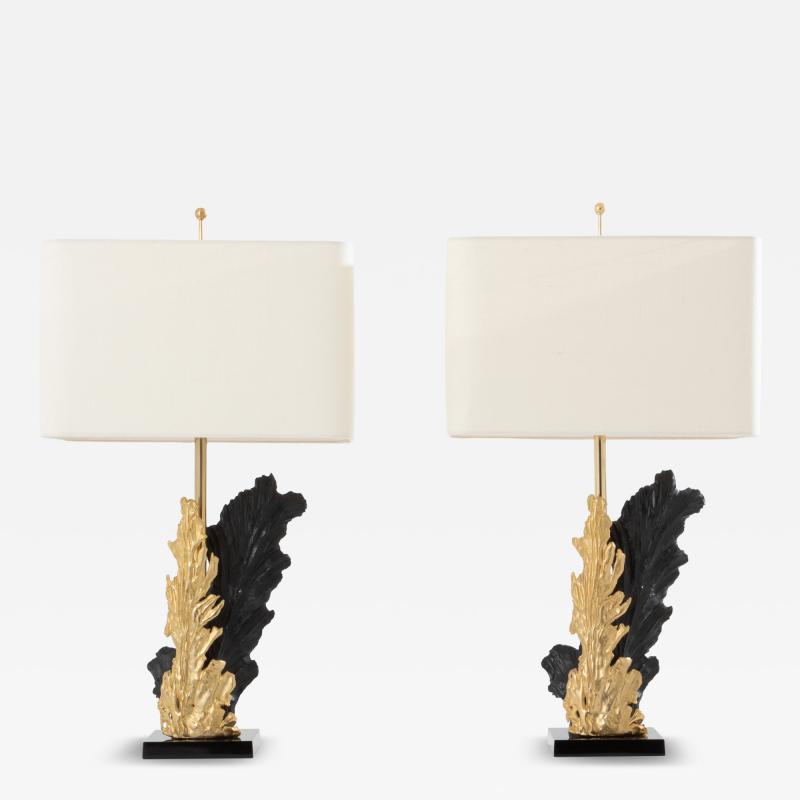 Philippe Cheverny Philippe Cheverny pair of large resin and bronze table lamps 1970s