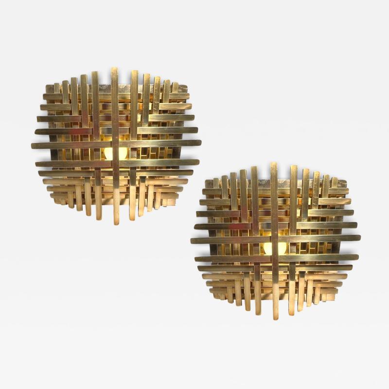 Philippe Jean Pair of square sconces in polished brass by Philippe Jean France circa 1970