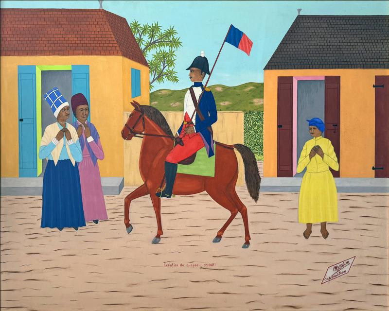 Philome Obin Military Man on Horseback with Haitian Flag