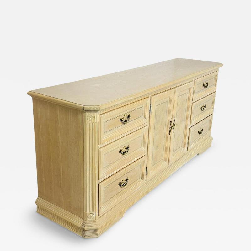 Pickled White Oakwood Credenza Dresser with Nine Drawers